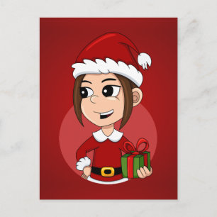 Cute Christmas girl with brown hair Holiday Postcard