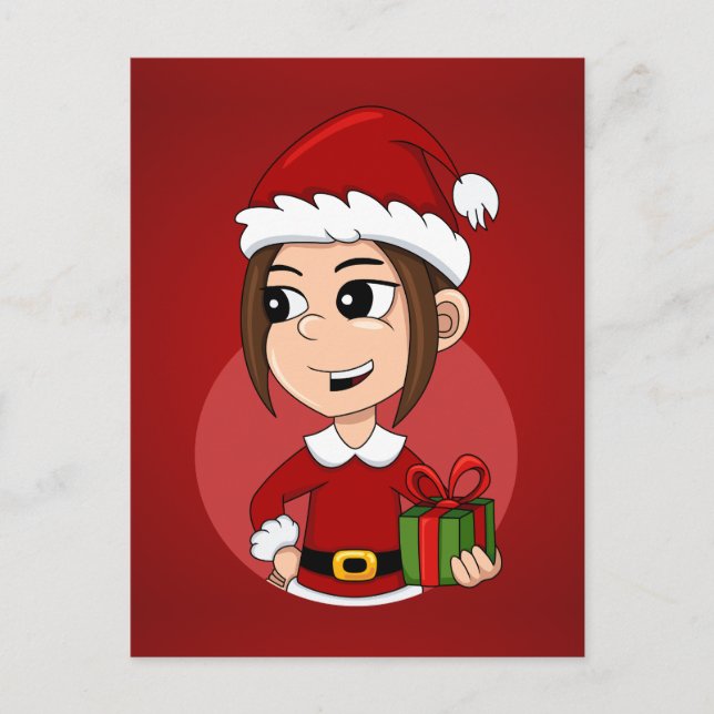 Cute Christmas girl with brown hair Holiday Postcard (Front)