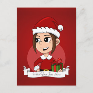 Cute Christmas girl with brown hair Holiday Postcard