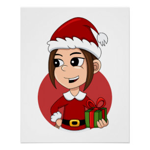 Cute Christmas girl with brown hair Poster