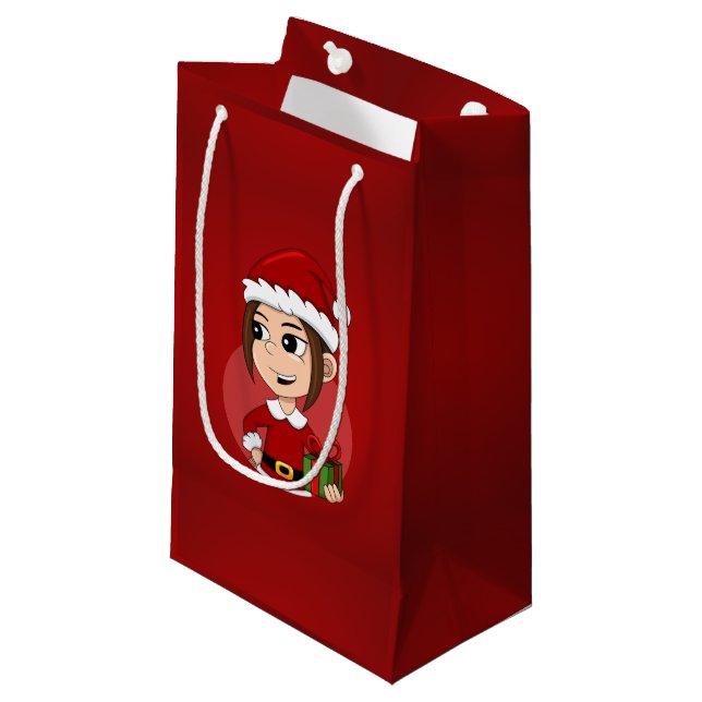 Cute Christmas girl with brown hair Small Gift Bag (Front Angled)
