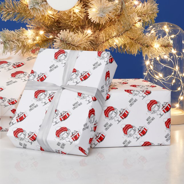 Cute Christmas Girl with Gift Wrapping Paper (Holidays)