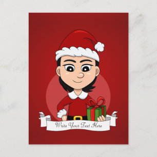 Cute Christmas girl with short black hair Holiday Postcard