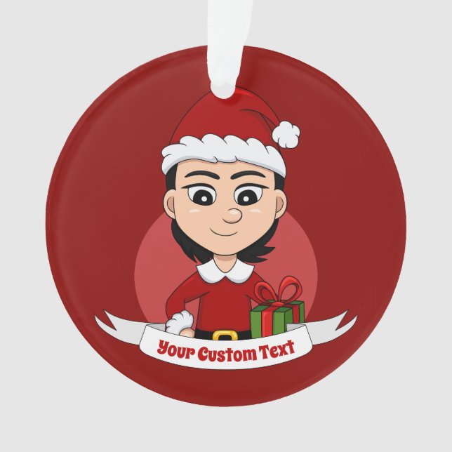 Cute Christmas girl with short black hair Ornament (Front)