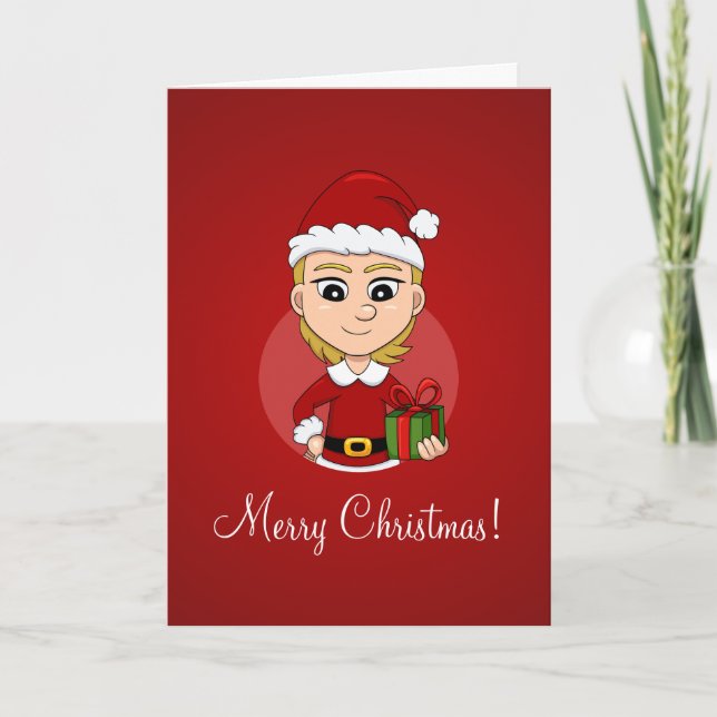 Cute Christmas girl with short blonde hair Holiday Card (Front)
