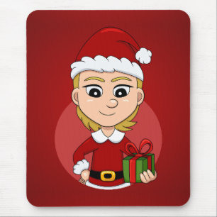 Cute Christmas girl with short blonde hair Mouse Mat