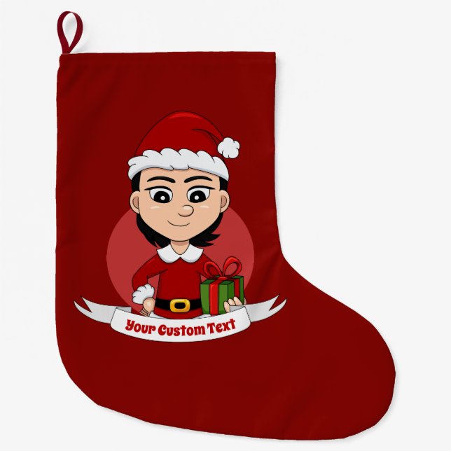 Cute Christmas girl with short hair Large Christmas Stocking (Front)