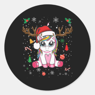 Cute Christmas Girls Women Xmas Unicorn Deer Chri Classic Round Sticker