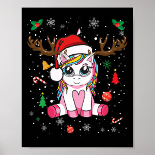 Cute Christmas Girls Women Xmas Unicorn Deer Chri Poster