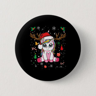 Cute Christmas Girls Women Xmas Unicorn Deer Chris 6 Cm Round Badge