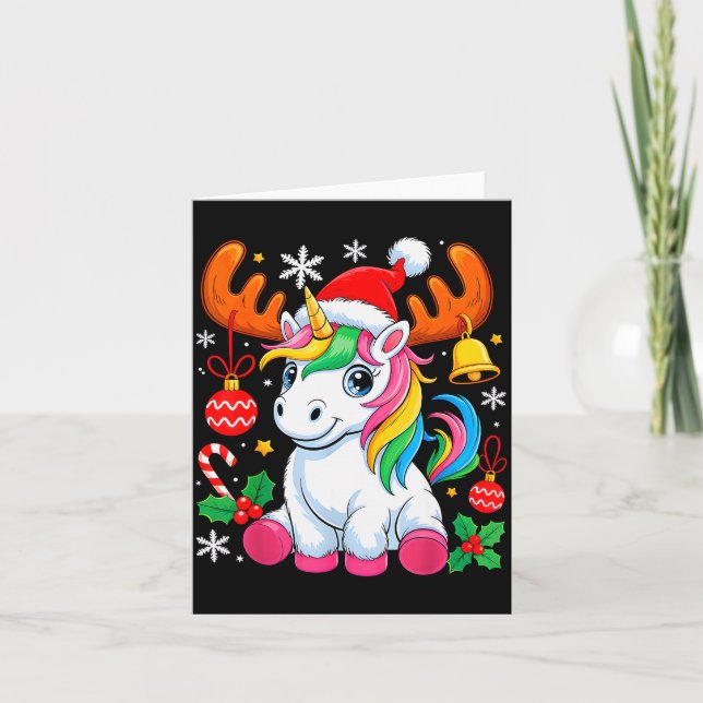Cute Christmas Girls Women Xmas Unicorn Deer Xmas  Card (Front)