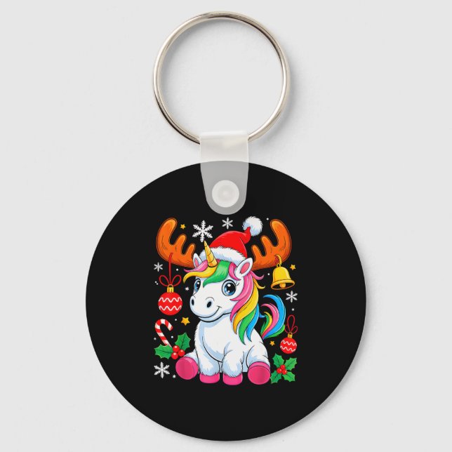 Cute Christmas Girls Women Xmas Unicorn Deer Xmas  Key Ring (Front)
