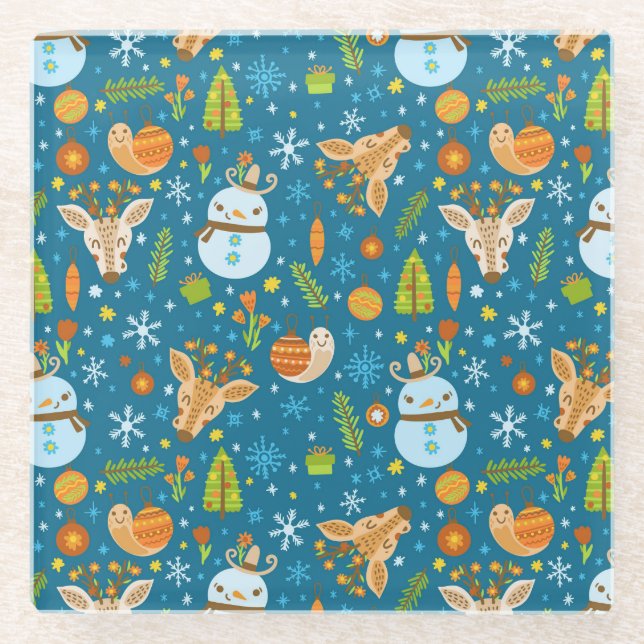 Cute Christmas Glass Coaster (Front)