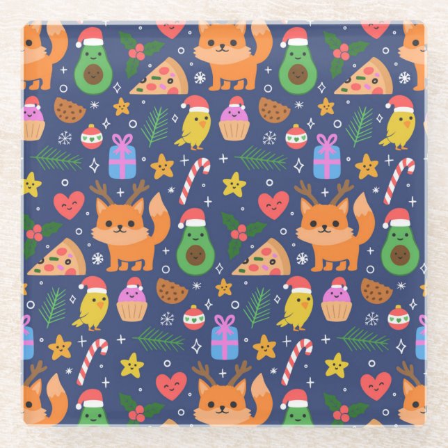 Cute Christmas Glass Coaster (Front)