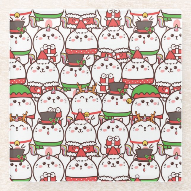 Cute Christmas Glass Coaster (Front)