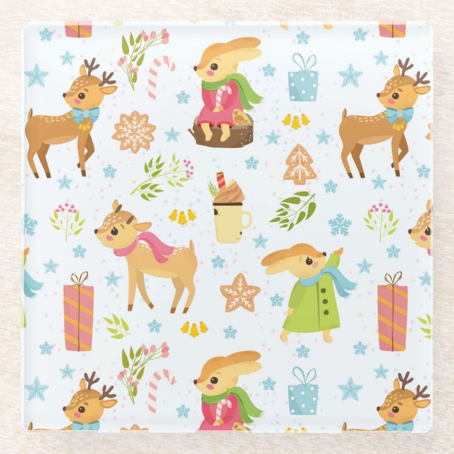 Cute Christmas Glass Coaster (Front)