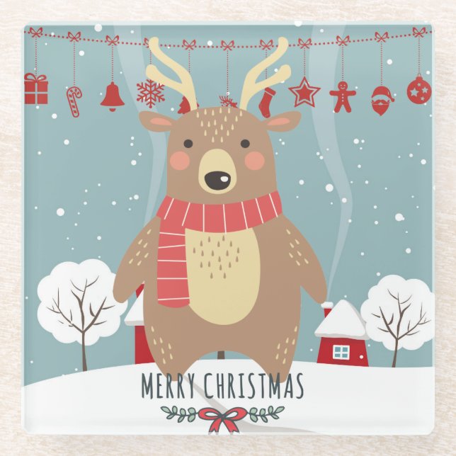 Cute Christmas Glass Coaster (Front)