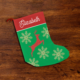 Cute Christmas Glittery Red Green Gold Snowflakes Small Christmas Stocking