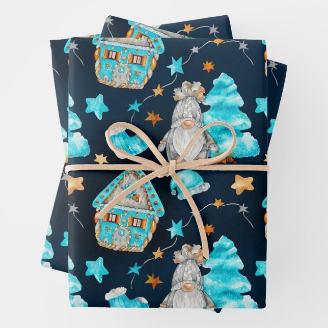 Cute Christmas Gnome and Decorations  Wrapping Paper Sheet (In situ)