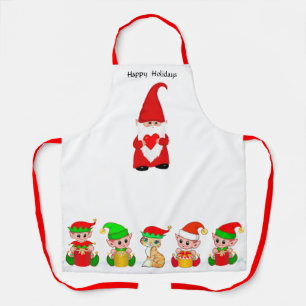Cute Christmas Gnome and Elf Squad  Apron