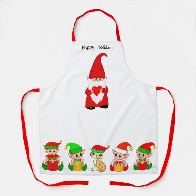 Cute Christmas Gnome and Elf Squad  Apron (Front)