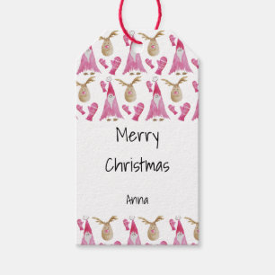 Cute Christmas Gnome And Reindeers With Gloves Gift Tags