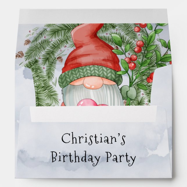 Cute Christmas Gnome Birthday Party  Envelope (Back (Bottom))