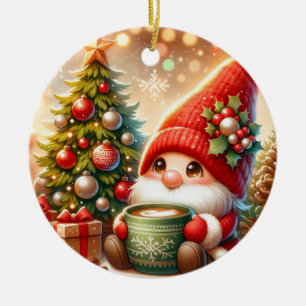 Cute Christmas Gnome  Ceramic Tree Decoration