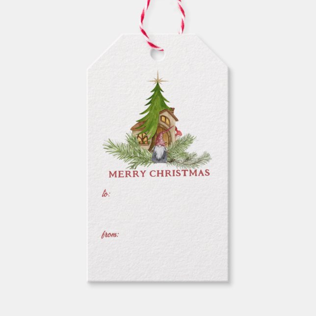 Cute Christmas Gnome Customise Gift Tag (Front)