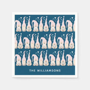 Cute Christmas Gnome Family Blue Personalised Napkin