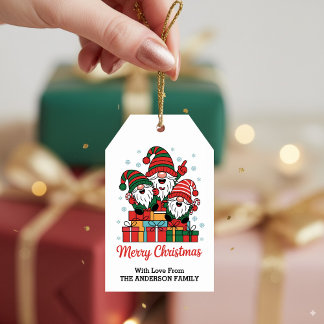 Cute Christmas Gnome Family Personalized  Gift Tags