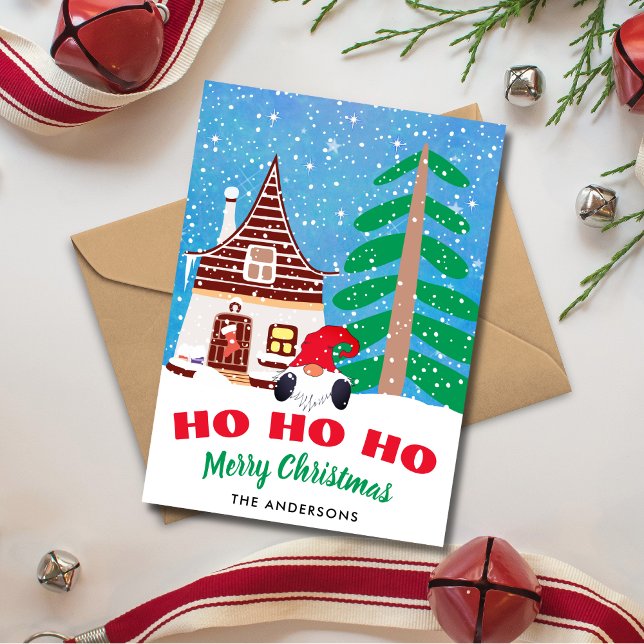 Cute Christmas Gnome Ho Ho Ho Holiday Card (Creator Uploaded)