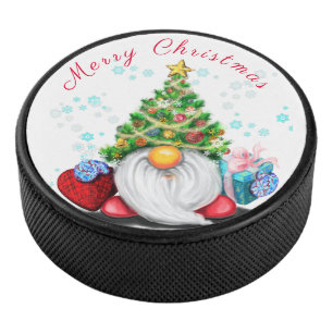 Cute Christmas Gnome Hockey Puck