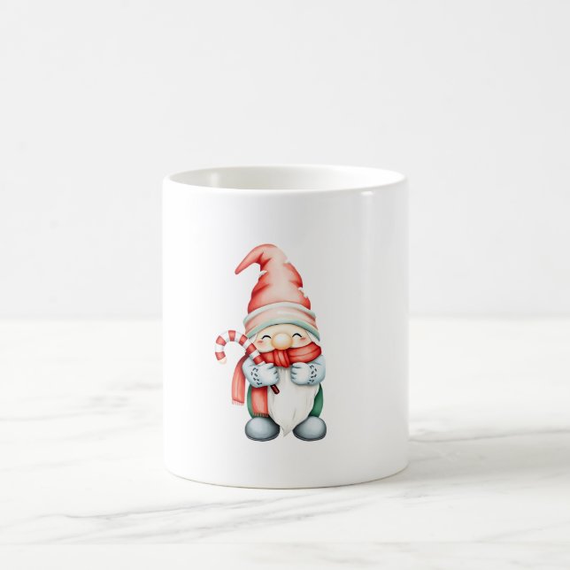 Cute Christmas gnome holding a candy cane Coffee Mug (Center)