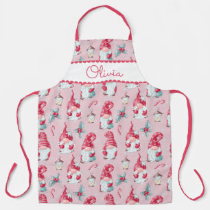 Cute Christmas Gnome Holiday Baking Custom Name Apron