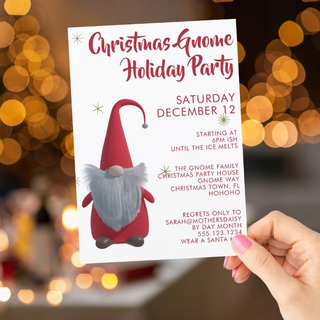 Cute Christmas Gnome Holiday Party Invitation (Fun invitation to send to your holiday party guests. Merry Gnome-mas!)
