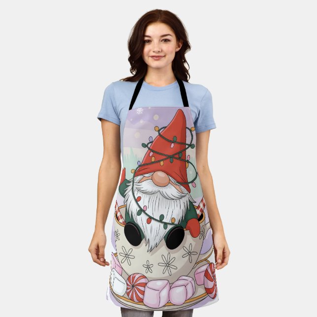 Cute Christmas Gnome in a Teacup Cartoon Apron (Worn)