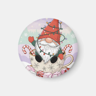 Cute Christmas Gnome in a Teacup Cartoon Magnet