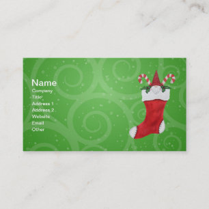 Cute Christmas Gnome in Stocking Candy Canes Green Business Card