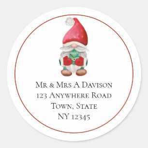 Cute Christmas Gnome Name Return Address  Classic  Round Sticker