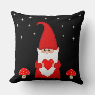 Cute Christmas Gnome on Black Cushion