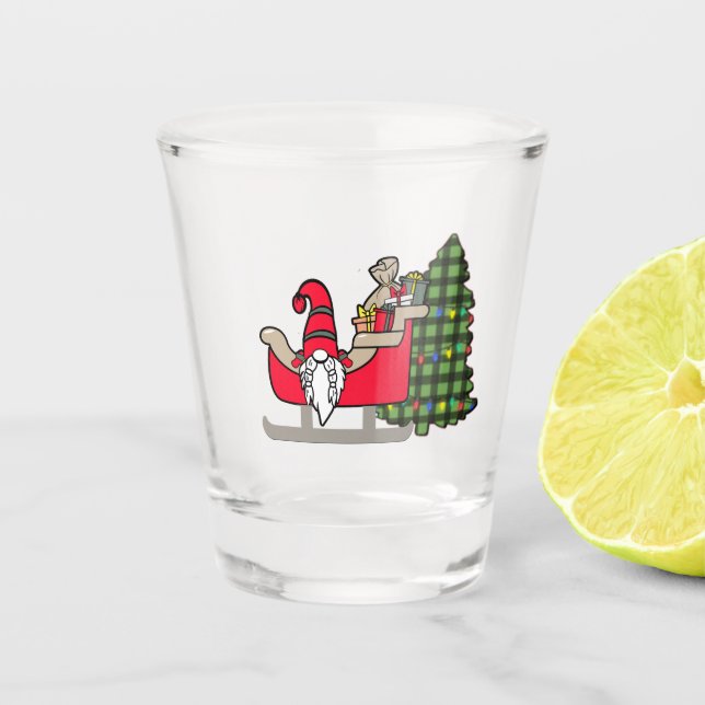  Cute Christmas Gnome on Sleigh Christmas  Shot Glass (Front)
