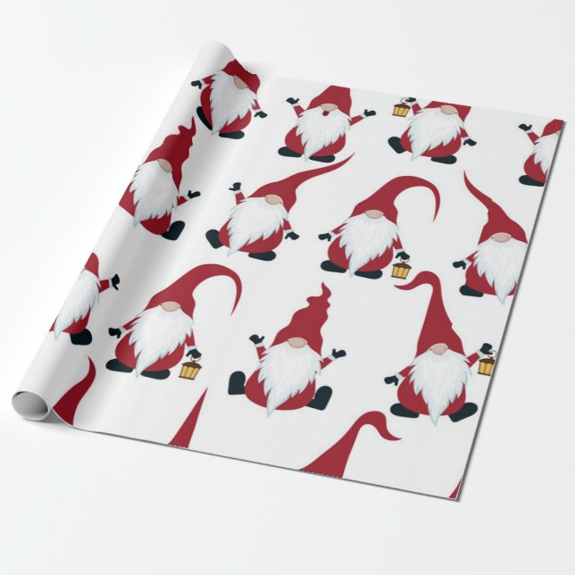Cute Christmas Gnome Pattern Wrapping Paper (Unrolled)