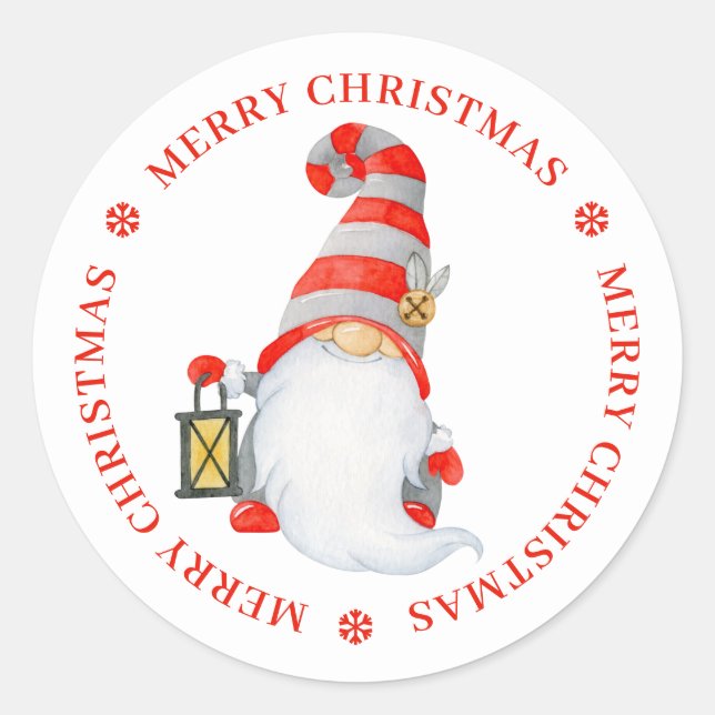 Cute Christmas Gnome Personalised Classic Round Sticker (Front)