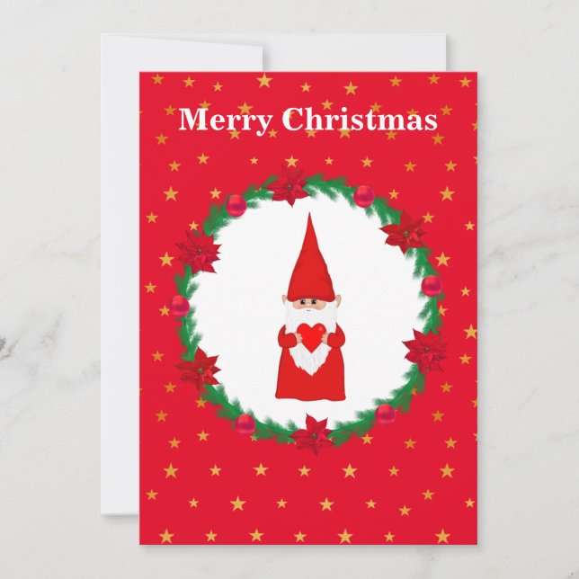Cute Christmas gnome, pine wreath & stars (Front)