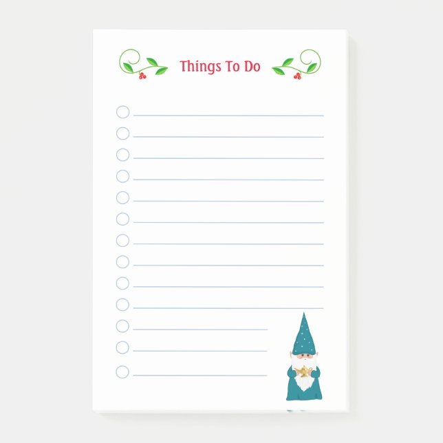 Cute Christmas Gnome Things To Do Post-it Notes (Front)