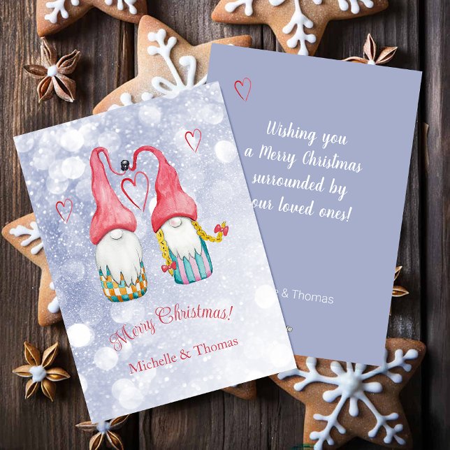 Cute Christmas Gnome Twins Watercolor Art Holiday Card (Creator Uploaded)