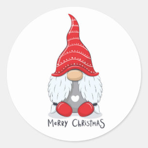 Cute Christmas Gnome Watercolor Art  Classic Round Sticker