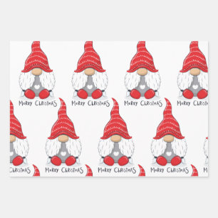 Cute Christmas Gnome Watercolor Art  Wrapping Paper Sheet