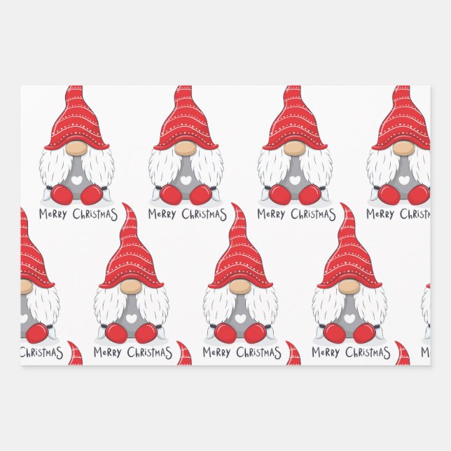 Cute Christmas Gnome Watercolor Art  Wrapping Paper Sheet (Front)